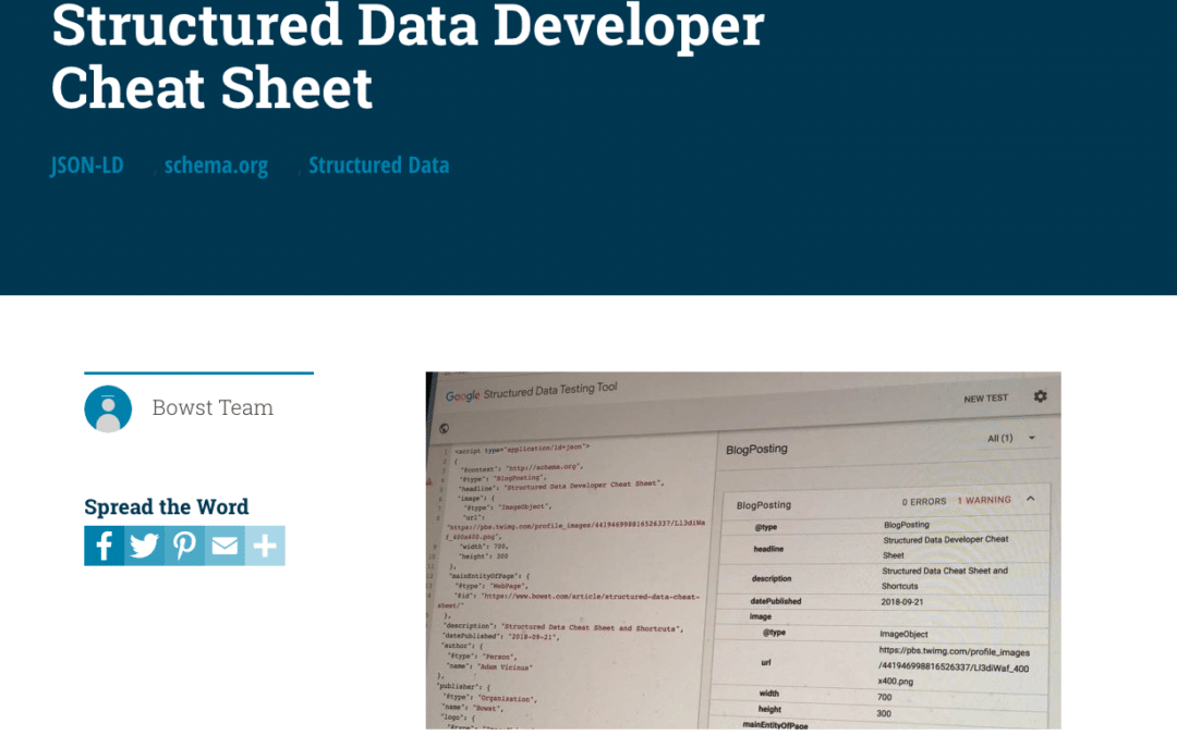 Structured Data developer Cheat Sheet by Bowst